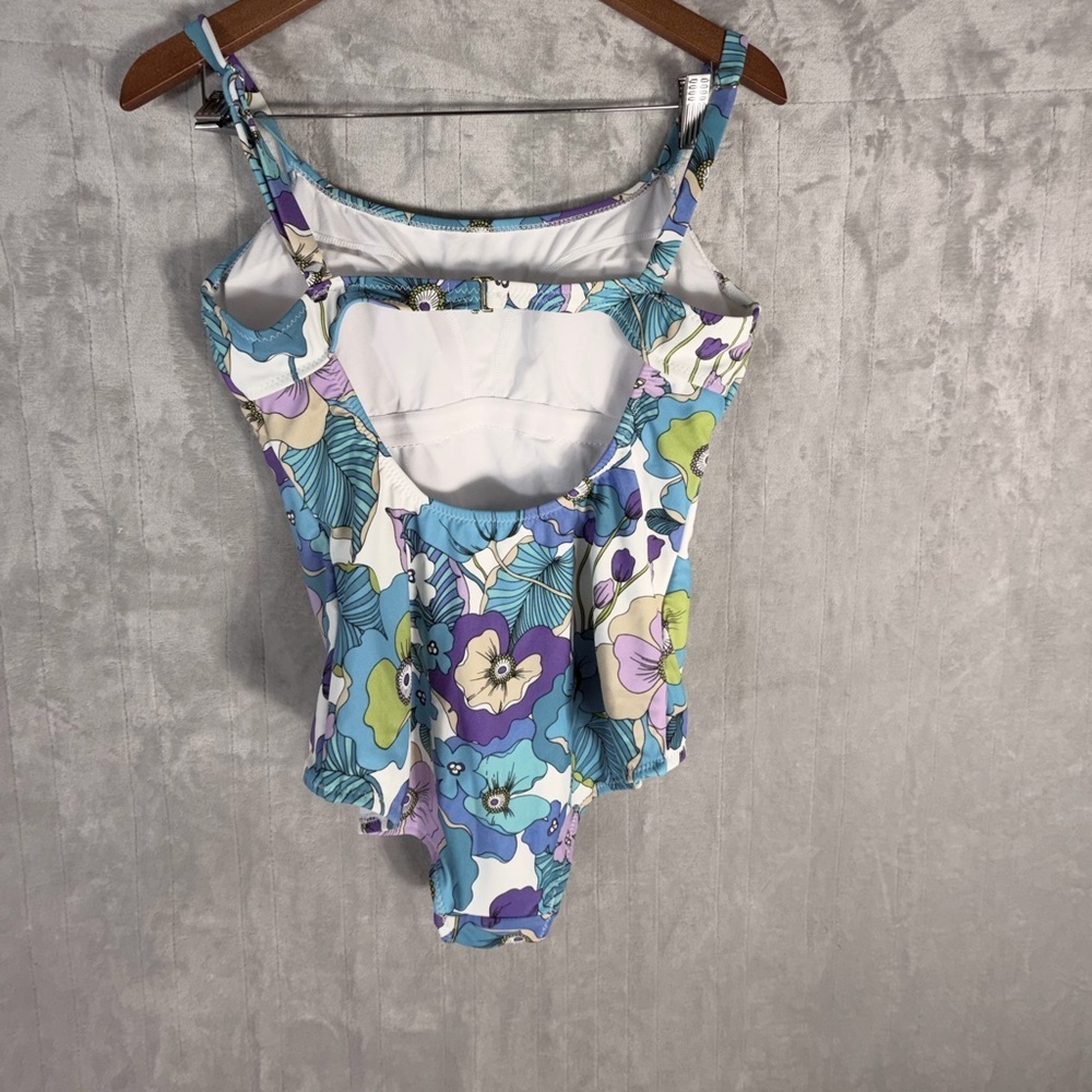 Leilani Floral One-Piece Swimsuit Blue Purple Green Print Size 12 NWT - Picture 2 of 7